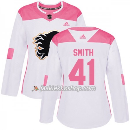 Nainen NHL Calgary Flames Pelipaita Mike Smith 41 Adidas 2017-2018 Valkoinen Vaaleanpunainen Fashion Authentic